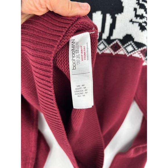 BoohooMAN Men's Reindeer Christmas Sweater Red White Black Size M - Picture 4 of 11